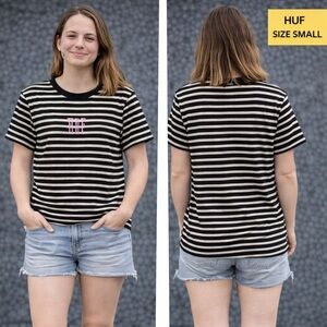 HUF Striped Black and White T-Shirt SMALL